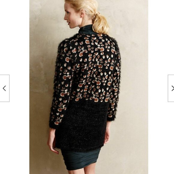 LA FEE VERTE Anthropologie Black Brown Leopard Mohair Long Cardigan Sweater M - Picture 6 of 8